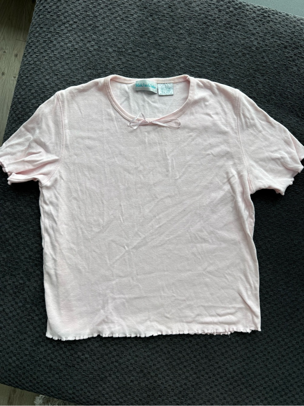 Vintage Pink 100% Cotton Women's Short Sleeve Top with Bow